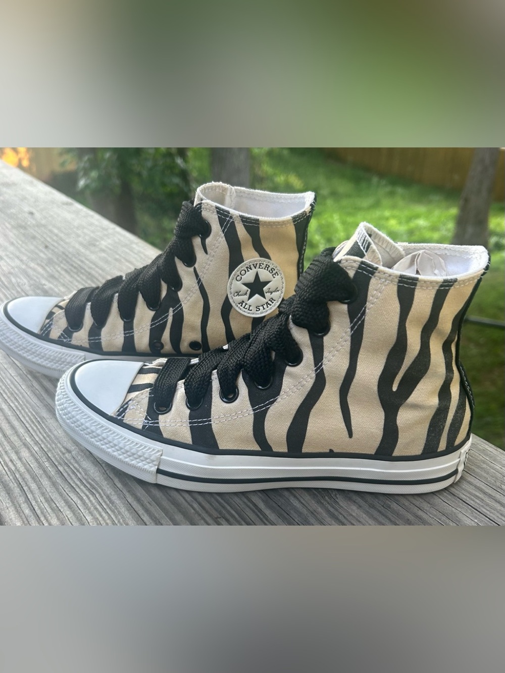 Converse Zebra-Print High-Top Sneakers in Beige and Black